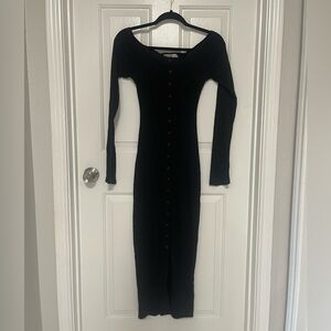 The Line by K Black Button-Front Long Sleeve Off Shoulder Bodycon Dress